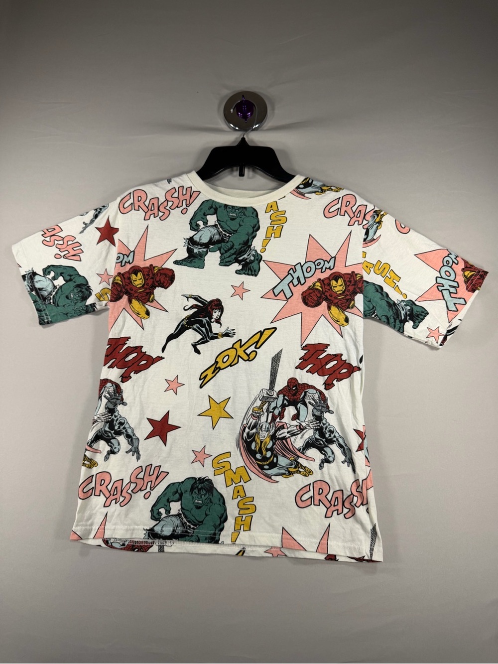 Marvel White Tee with Faded Yellow and Black Graphics